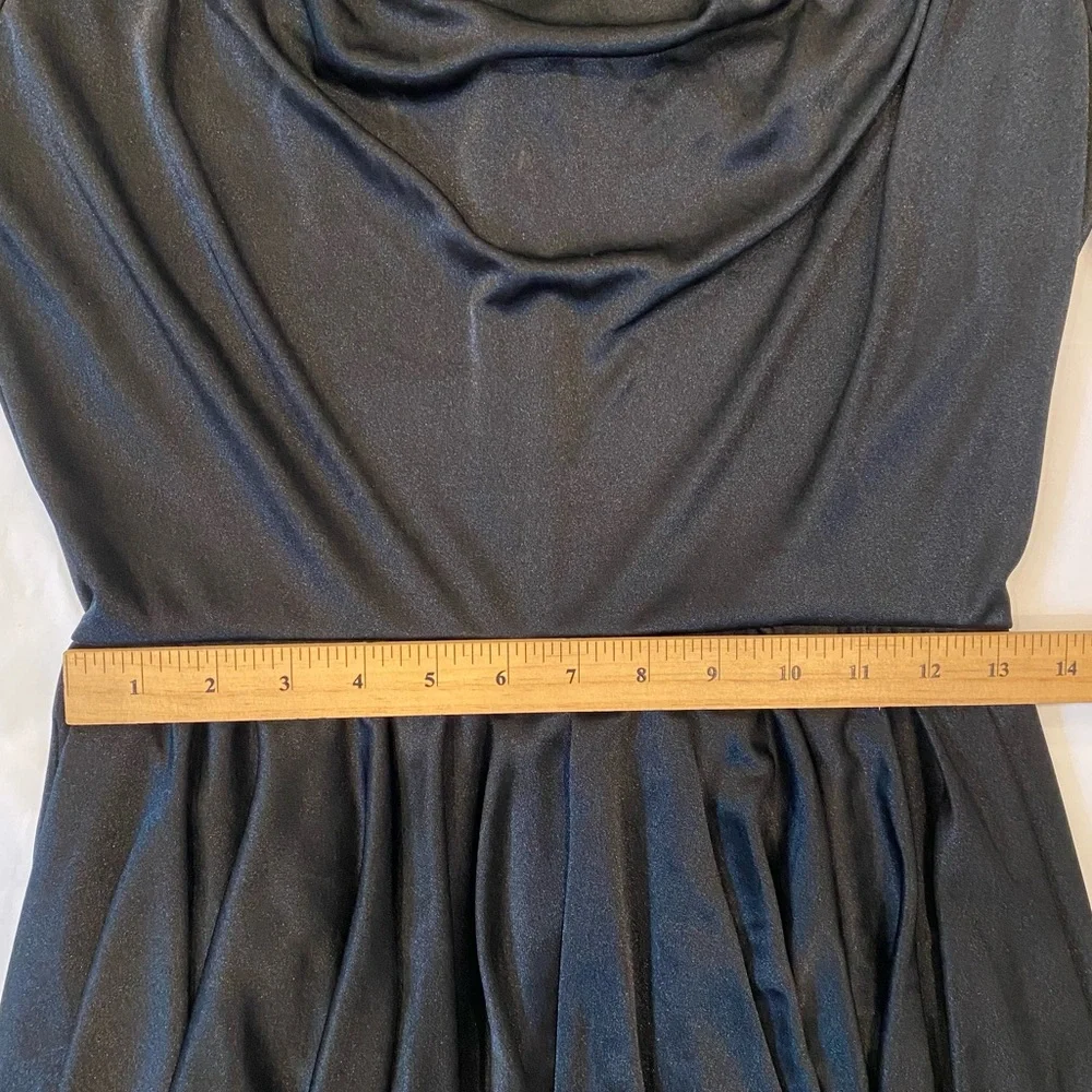 Vintage 80s Women's Elegant Black Draped Dress with Beaded Details by Abby Kent - Picture 9 of 11